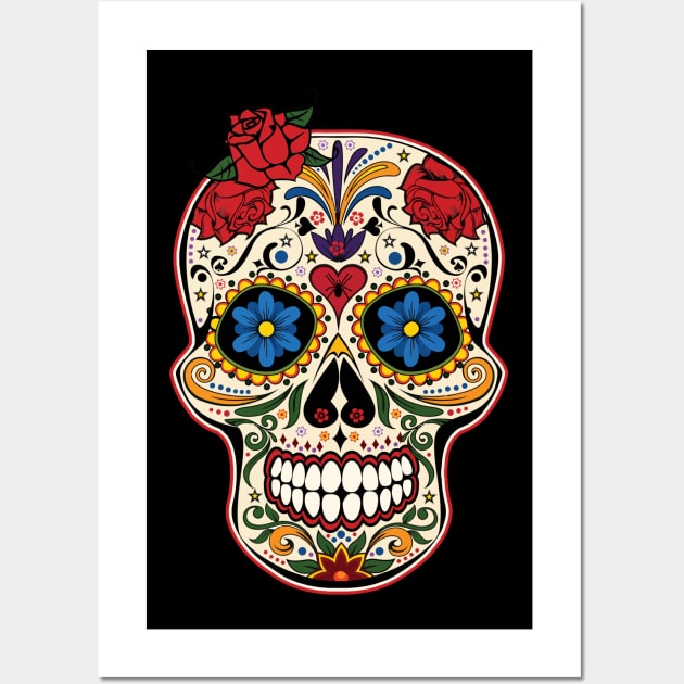 Gothic Day Of The Dead Roses Sugar Skull 1 Wall Art by EDDArt